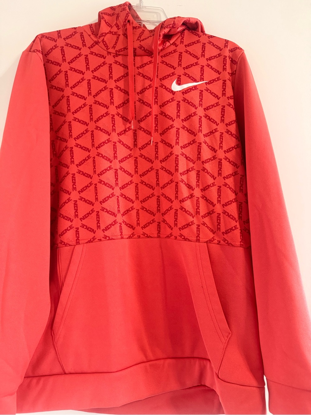 Men’s Nike Red Hooded Pullover with All-Over Logo Print